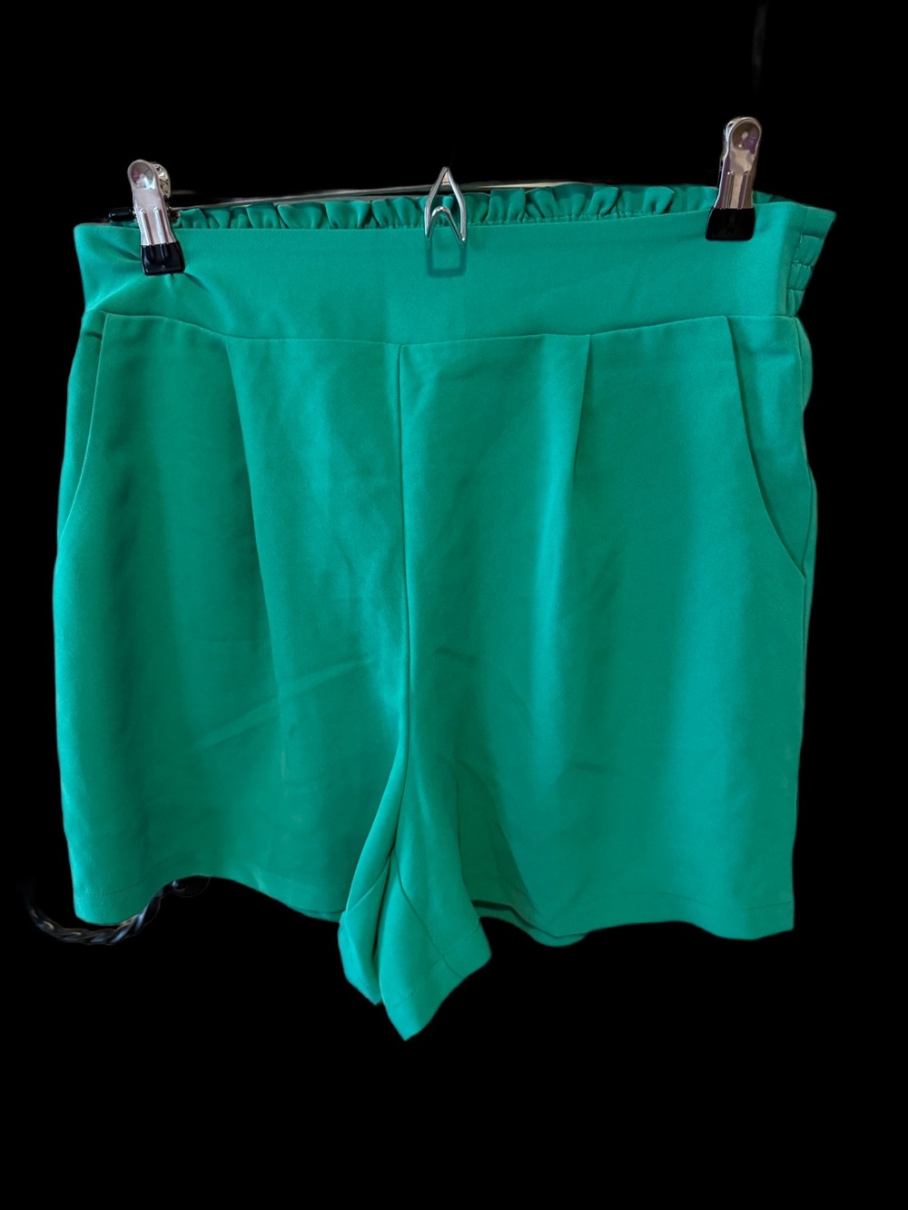 High-Rise Green Pull-On Shorts with Clean Front